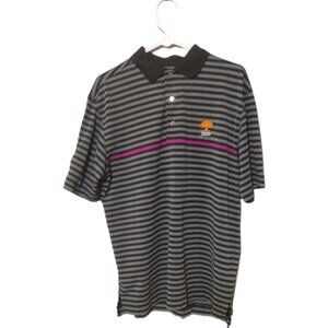 FootJoy Men's Golf Gray/Black/Pink Striped Polo Shirt Size Medium!